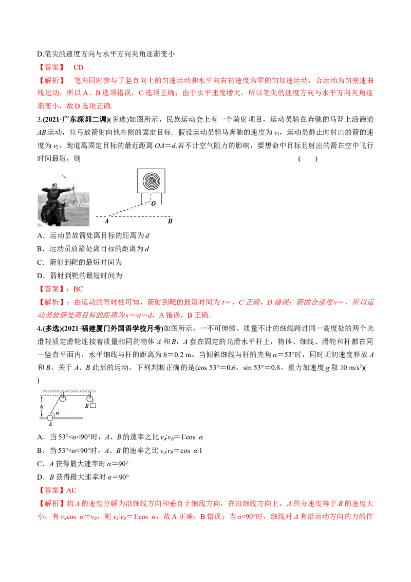 专题4.1曲线运动　运动的合成与分解练解析版_04高考物理_新高考复习资料_2022年新高考复习资料_2022年高考物理一轮复习讲练测（新教材新高考）