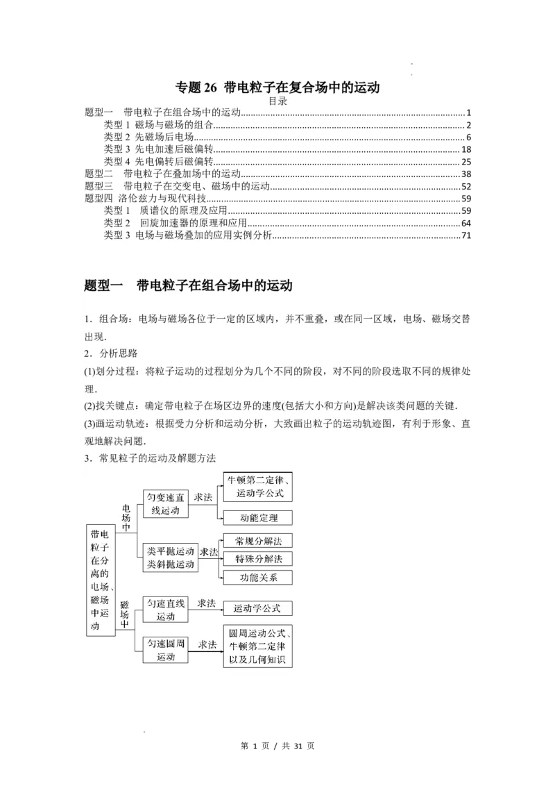 专题26带电粒子在复合场中的运动（原卷版）_04高考物理_新高考复习资料_2024新高考复习资料_一轮复习资料_完2024届高考物理一轮复习热点题型归类训练