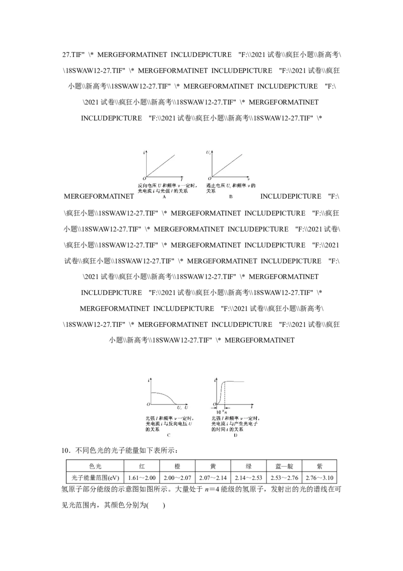 原创（新高考）2021届小题必练28光电效应原子结构与原子核学生版_04高考物理_新高考复习资料_2021年新高考资料_2021届（新高考）高考物理小题必练