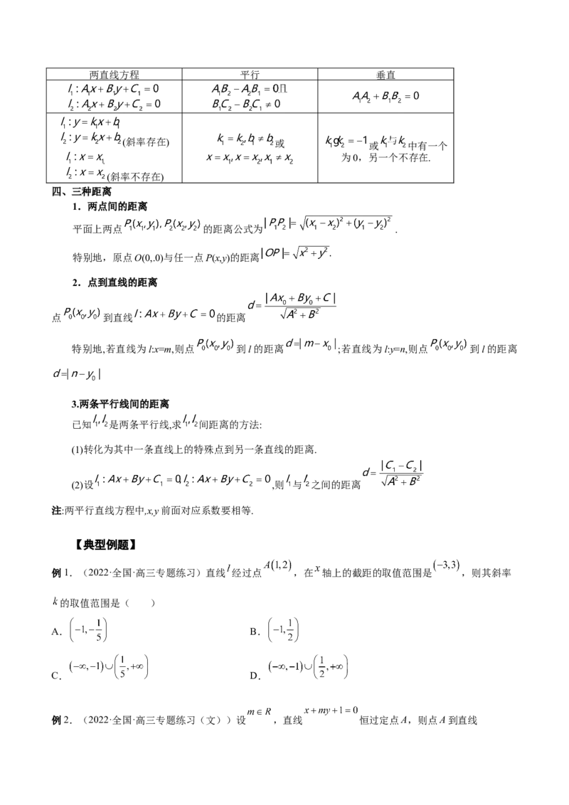 第33讲直线方程（原卷版）_02高考数学_通用版（老高考）复习资料_2023年复习资料_一轮复习_通用版2023届数学高考一轮教案（Word版，含解析）