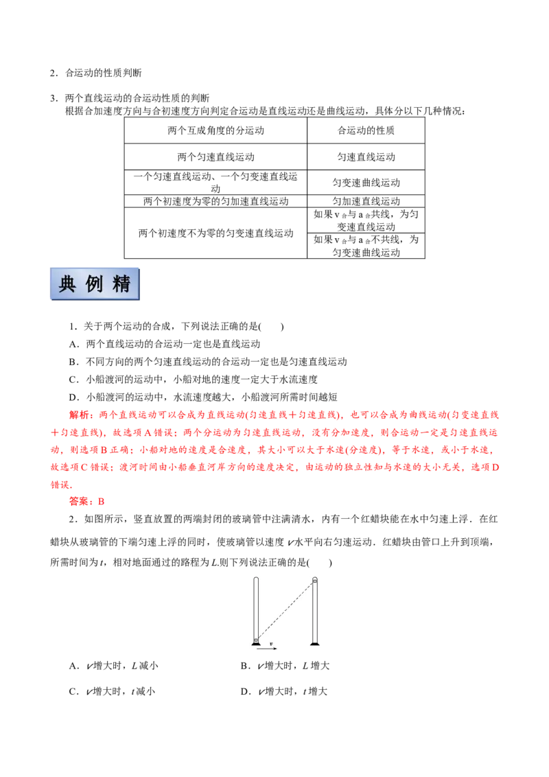 备考2022高考物理一轮复习学案4.1曲线运动运动的合成与分解有解析_04高考物理_新高考复习资料_2022年新高考复习资料