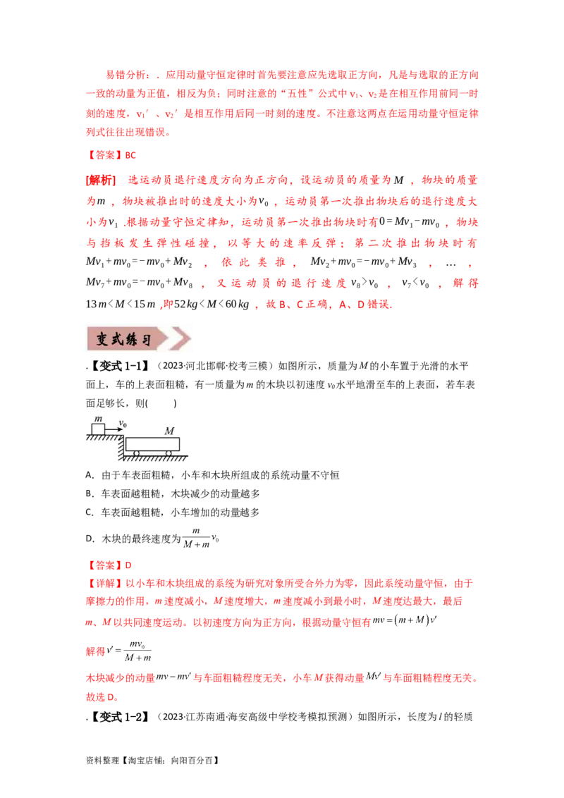 易错点07动量-（3大陷阱）-备战2024年高考物理考试易错题（解析版）_04高考物理_新高考复习资料_2024新高考复习资料_专项复习资料_备战2024年高考物理考试易错题（新高考专用）