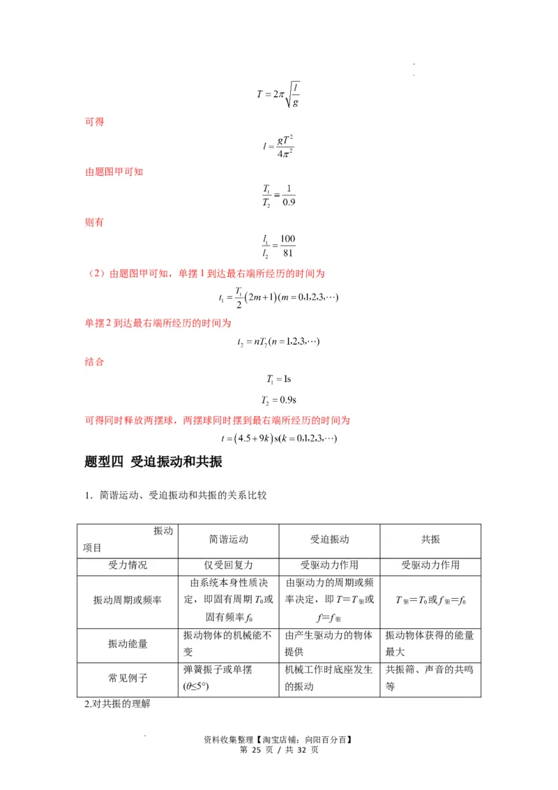 专题18机械振动（解析版）_04高考物理_新高考复习资料_2024新高考复习资料_一轮复习资料_完2024届高考物理一轮复习热点题型归类训练_专题18机械振动
