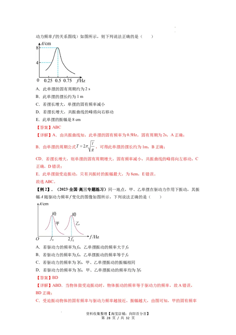 专题18机械振动（解析版）_04高考物理_新高考复习资料_2024新高考复习资料_一轮复习资料_完2024届高考物理一轮复习热点题型归类训练_专题18机械振动