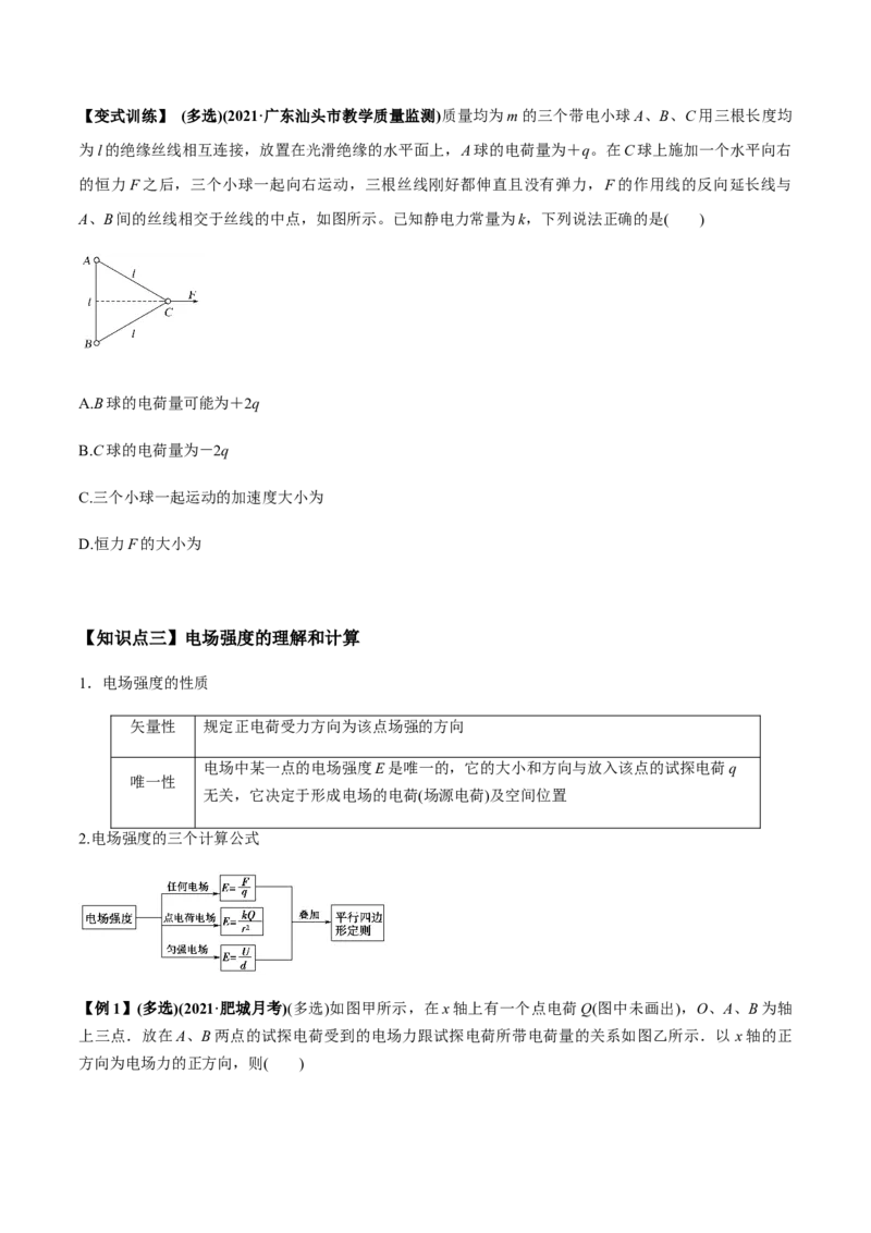 专题7.1电场力的性质讲原卷版_04高考物理_新高考复习资料_2022年新高考复习资料_2022年高考物理一轮复习讲练测（新教材新高考）