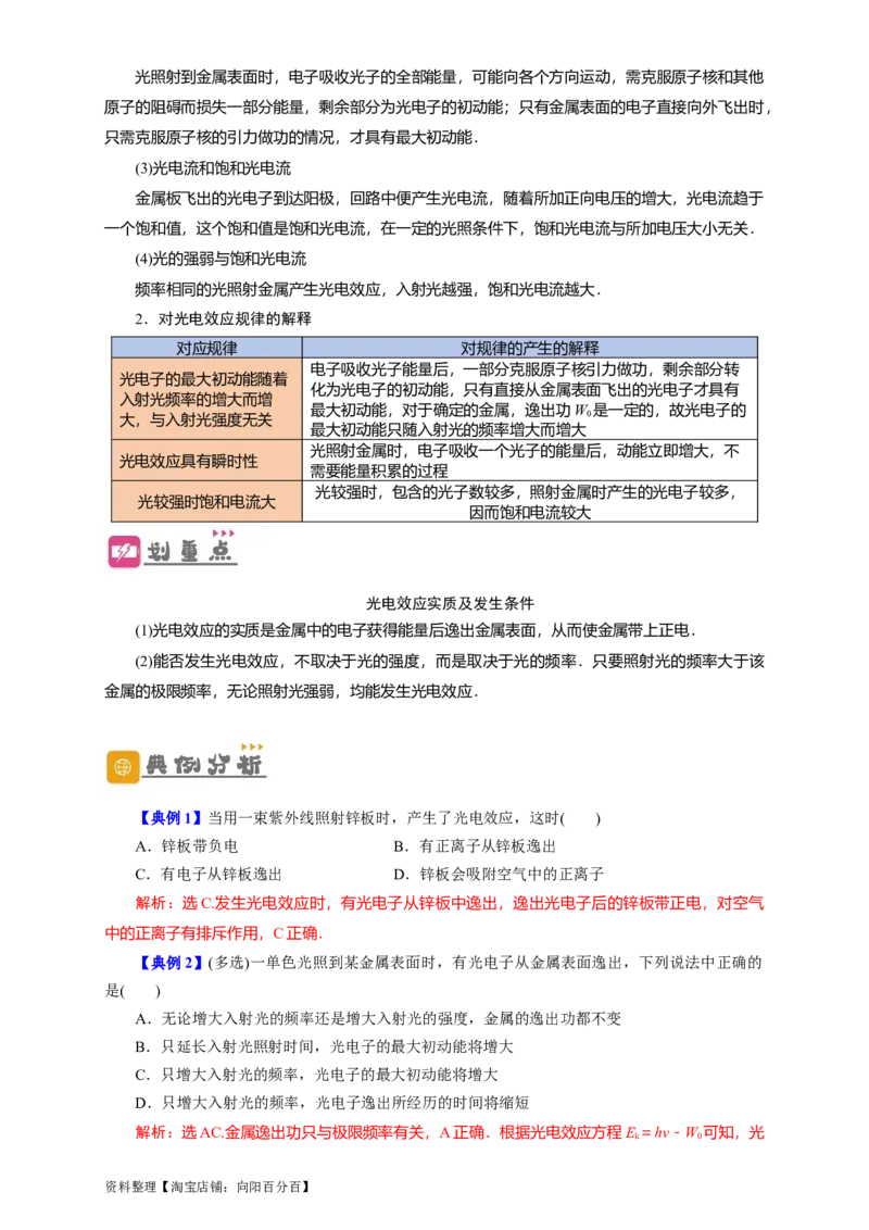 第55讲光电效应及波粒二象性（解析版）_04高考物理_通用版（老高考）复习资料_2024年复习资料_完划重点2024年高考一轮复习精细讲义