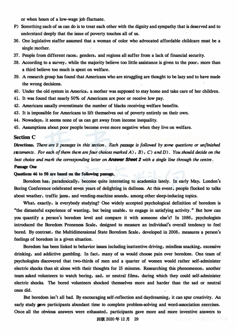 2020年12月大学英语四级考试真题卷2_最新更新，视频都在这_2026、6月四级速转存易和谐_四六级真题+资料包_四级真题_2020年12月CET4