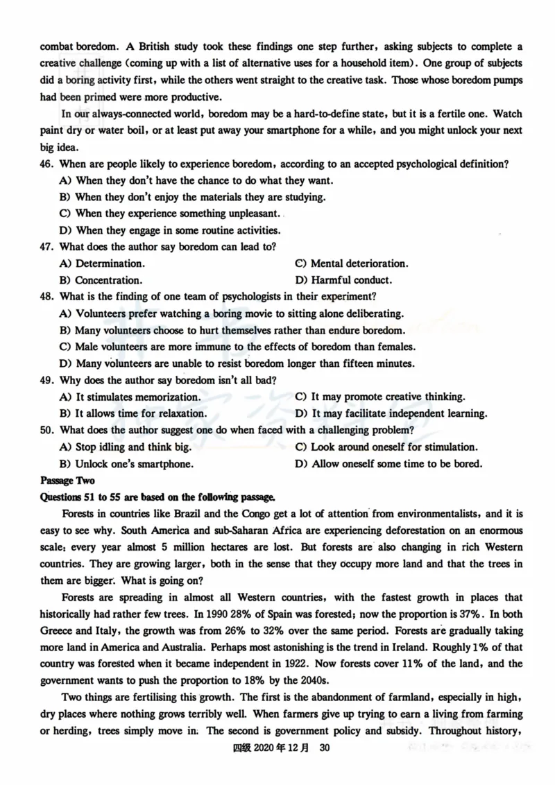 2020年12月大学英语四级考试真题卷2_最新更新，视频都在这_2026、6月四级速转存易和谐_四六级真题+资料包_四级真题_2020年12月CET4