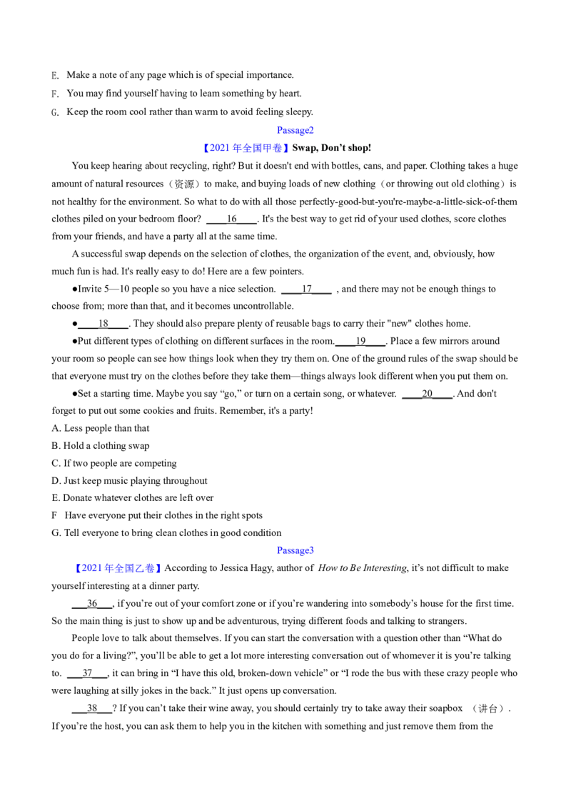 考点29阅读七选五-段首设空题（核心考点精讲精练）-备战2025年高考英语一轮复习考点帮（新高考通用）（原卷版)_03高考英语_2025年新高考资料_一轮复习