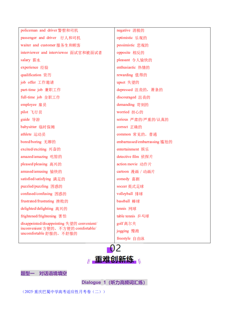 词汇知识专题01听力词汇（练习）（解析版）_03高考英语_2025年新高考资料_二轮复习_上好课2025年高考英语二轮复习讲练测（新高考通用）3378522_第二部分词汇知识