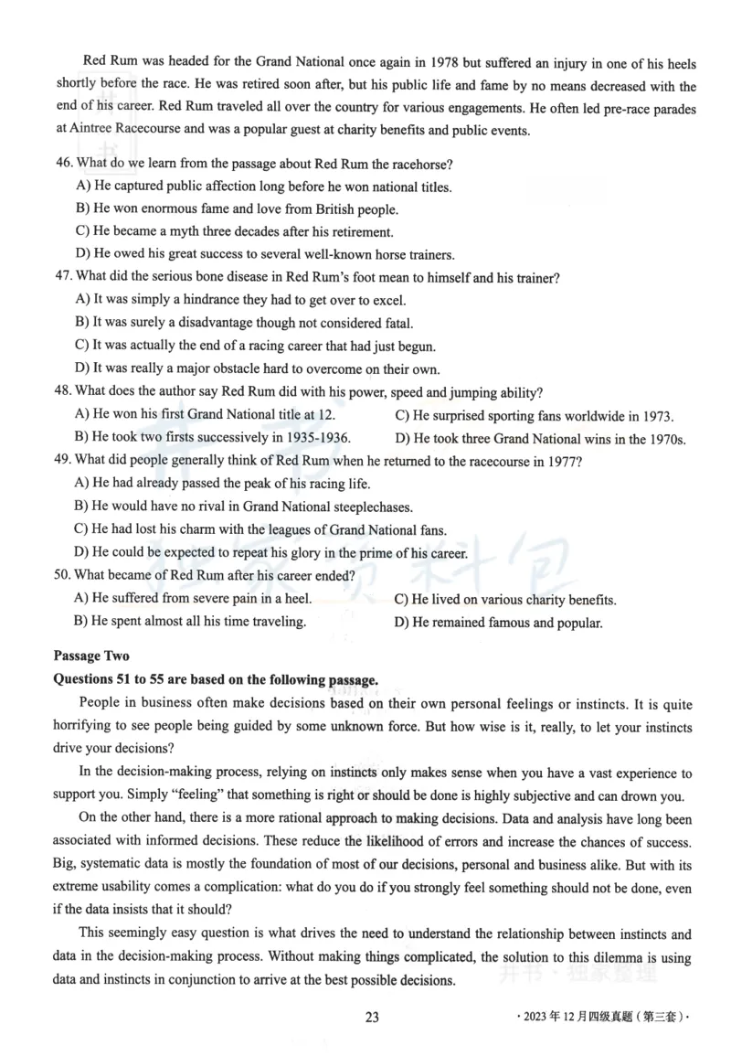 2023年12月大学英语四级考试真题卷3_最新更新，视频都在这_2026、6月四级速转存易和谐_四六级真题+资料包_四级真题_2023年12月CET4