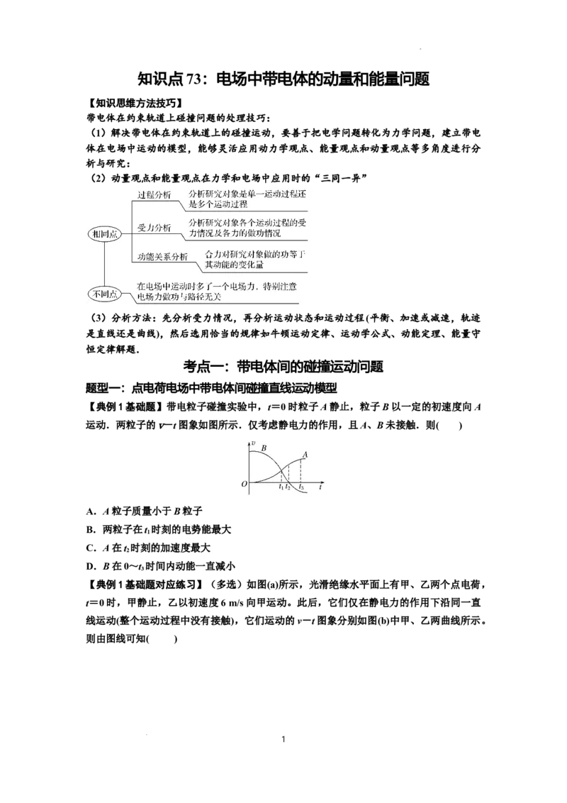 知识点73：电场中带电体的动量和能量问题（原卷版）_04高考物理_新高考复习资料_2024新高考复习资料_一轮复习资料_基础版2024届高考物理一轮复习讲义及对应练习