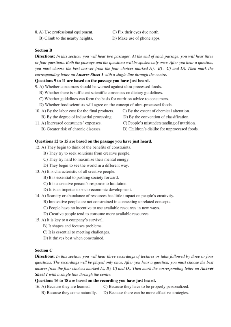 2024年06月大学英语六级考试真题（第1套）_最新更新，视频都在这_2026，6月六级速转存易和谐_新大学英语2025.6月4.6级真题_六级真题_01六级真题+答案解析+听力音频