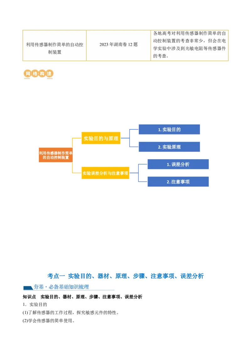 第61讲利用传感器制作简单的自动控制装置（讲义）（原卷版）_04高考物理_新高考复习资料_2024新高考复习资料_一轮复习资料_2024年高考物理一轮复习讲练测（讲义+练习+课件）（新高考）