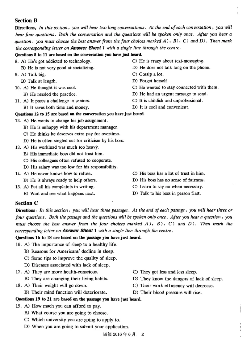 2016.06四级真题第1套可复制可检索_02.四六级真题+模拟题（0128）_四级真题+音频+解析(0128)_02.2013&mdash;2015年旧题型_2016年6月CET4_2016.06四级真题PDF