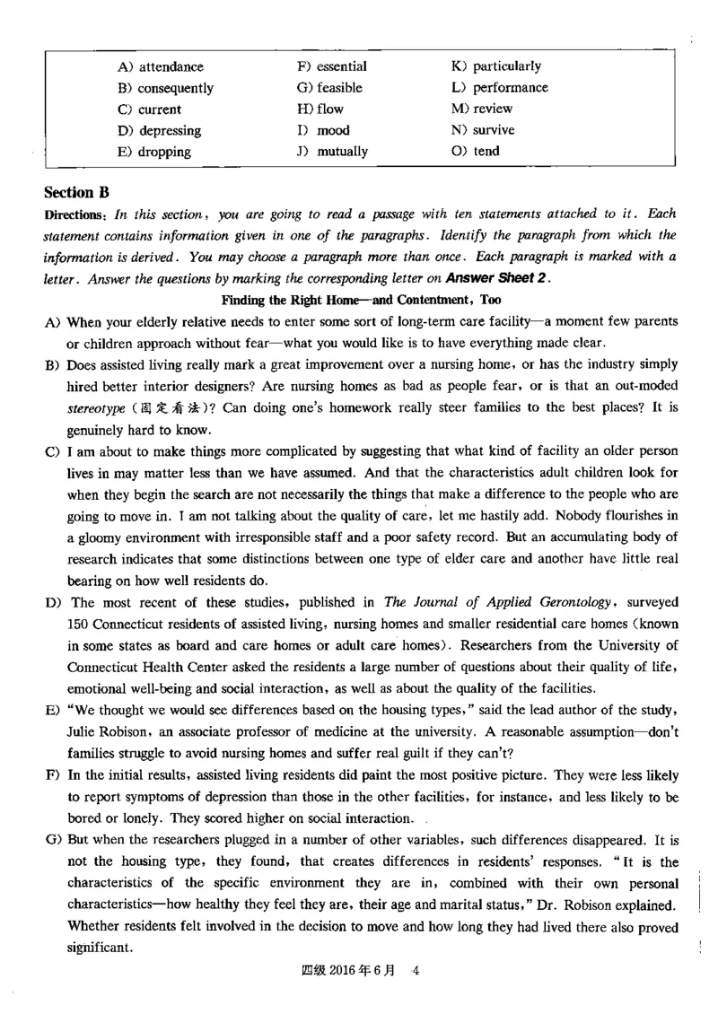 2016.06四级真题第1套可复制可检索_02.四六级真题+模拟题（0128）_四级真题+音频+解析(0128)_02.2013&mdash;2015年旧题型_2016年6月CET4_2016.06四级真题PDF