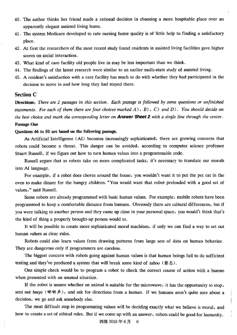 2016.06四级真题第1套可复制可检索_02.四六级真题+模拟题（0128）_四级真题+音频+解析(0128)_02.2013&mdash;2015年旧题型_2016年6月CET4_2016.06四级真题PDF