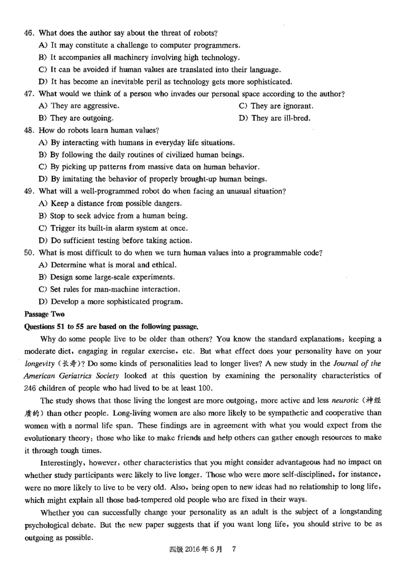 2016.06四级真题第1套可复制可检索_02.四六级真题+模拟题（0128）_四级真题+音频+解析(0128)_02.2013&mdash;2015年旧题型_2016年6月CET4_2016.06四级真题PDF
