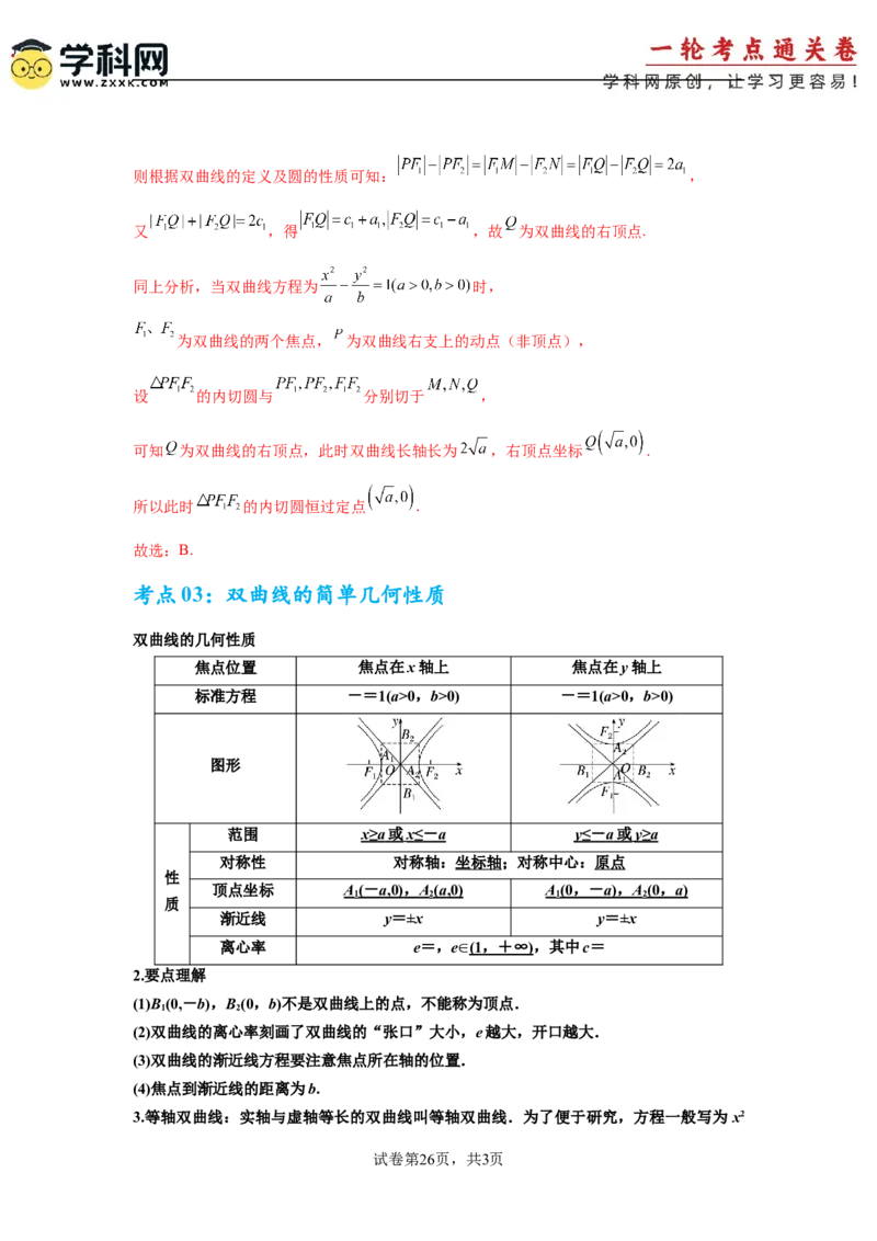 考点巩固卷19双曲线方程及其性质（六大考点）（解析版）_02高考数学_2025年新高考资料_一轮复习_2025年高考数学一轮复习考点通关卷（新高考通用）