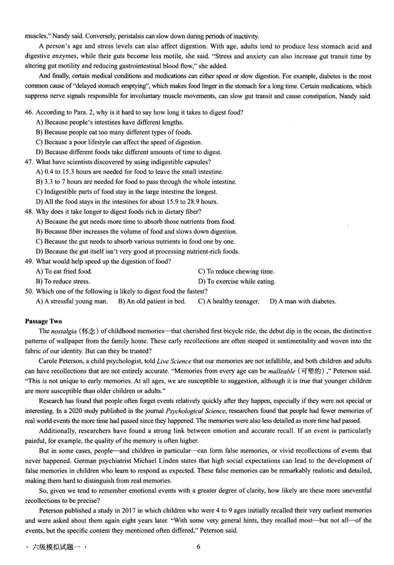 版本一六级模拟试卷全5套_02.四六级真题+模拟题（0128）_六级模拟卷全10套(0128)_版本一六级模拟卷5套