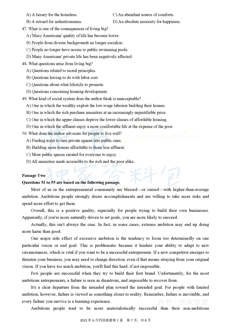 2023年6月大学英语四级考试真题卷1_最新更新，视频都在这_2026、6月四级速转存易和谐_四六级真题+资料包_四级真题_2023年6月CET4