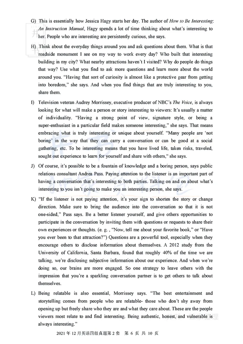 2021年12月大学英语四级考试真题卷2_最新更新，视频都在这_2026、6月四级速转存易和谐_四六级真题+资料包_四级真题_2021年12月CET4