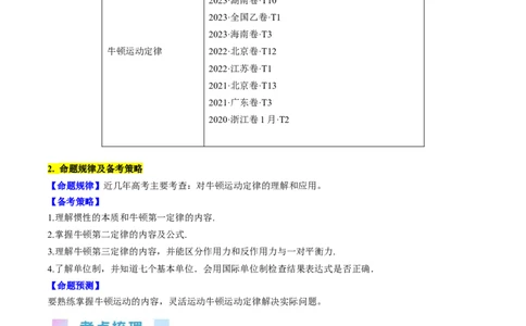 考点10牛顿运动定律（原卷版）_04高考物理_通用版（老高考）复习资料_2024年复习资料_完备战2024年高考物理一轮复习考点帮（全国通用）