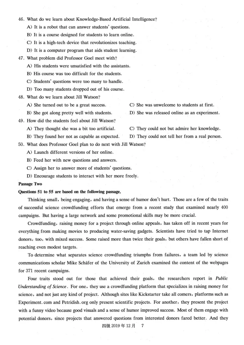 2019.12四级真题全3套(带书签)_02.四六级真题+模拟题（0128）_四级真题+音频+解析(0128)_03.2016&mdash;2025年新题型_2019年12月四级