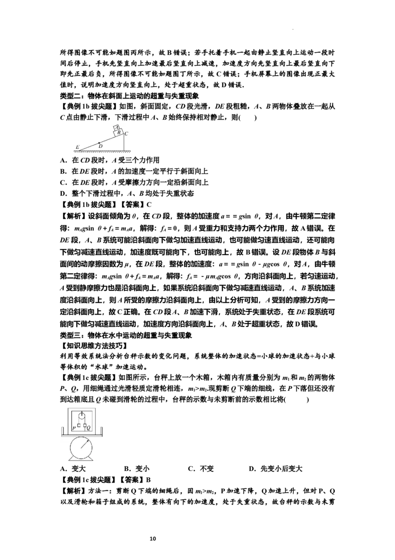 知识点12：瞬时性问题及超重与失重现象（拔尖解析版）_04高考物理_新高考复习资料_2024新高考复习资料_一轮复习资料_拔尖版2024届高考物理一轮复习讲义及对应练习