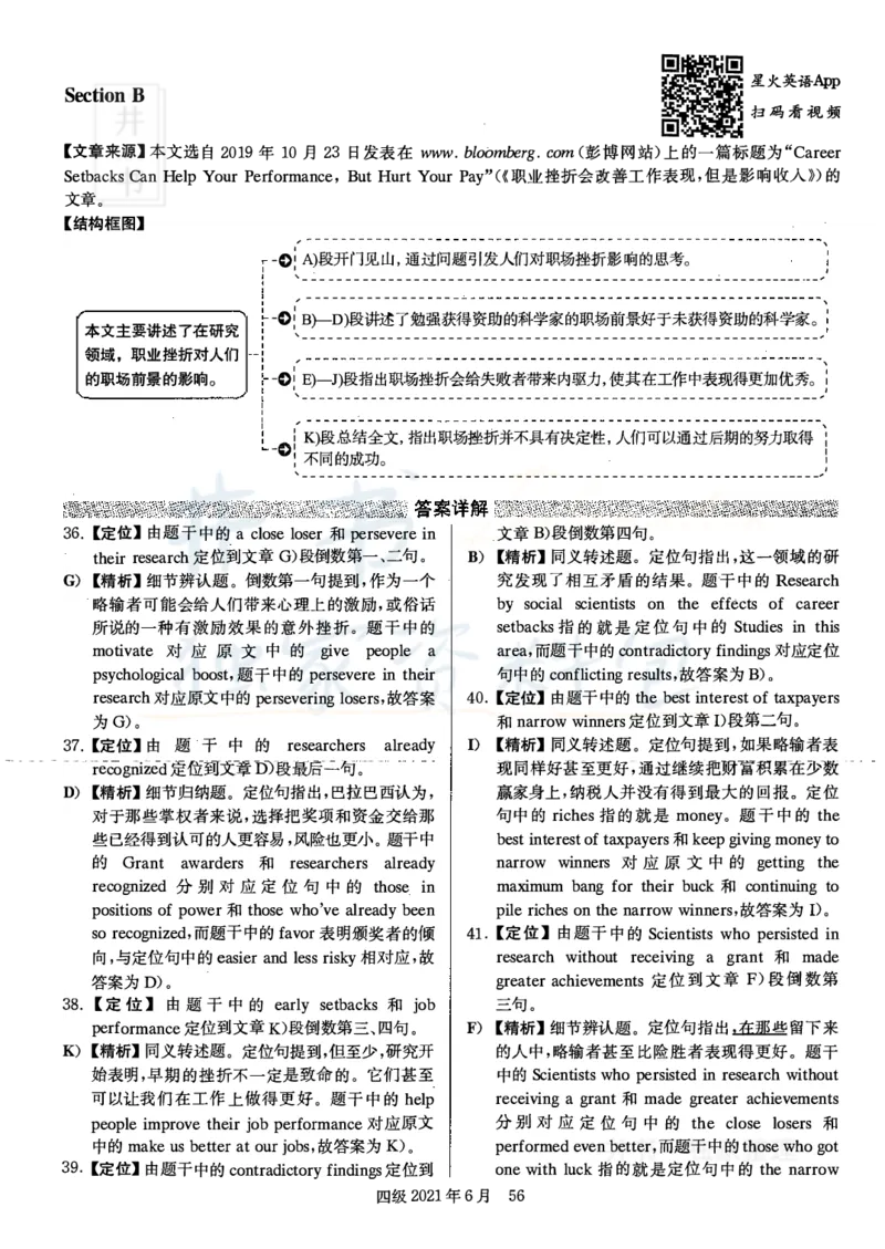 2021年6月大学英语四级考试答案及解析卷3_最新更新，视频都在这_2026、6月四级速转存易和谐_四六级真题+资料包_四级真题_2021年6月CET4