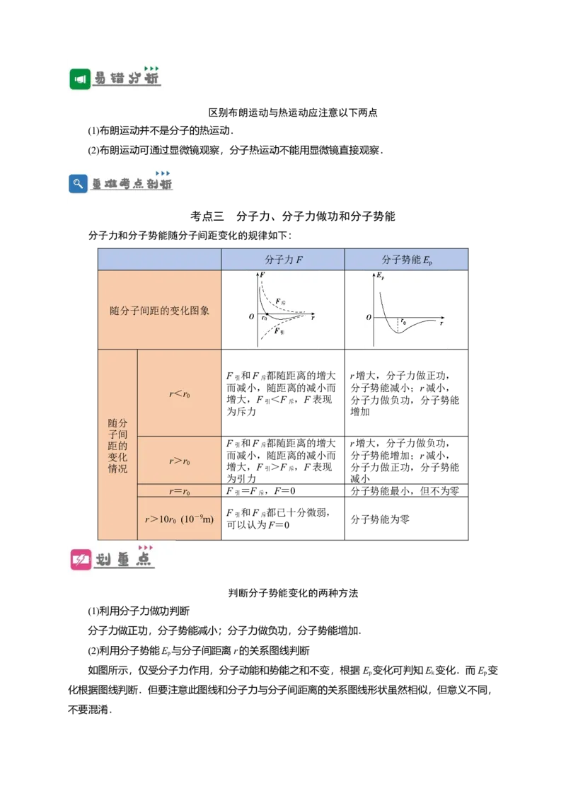 第52讲分子动理论及内能（原卷版）_04高考物理_通用版（老高考）复习资料_2024年复习资料_完划重点2024年高考一轮复习精细讲义