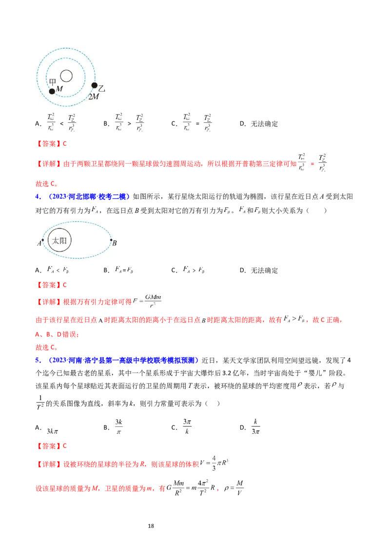 考点18开普勒定律万有引力定律及其应用（核心考点精讲精练）-备战2024年高考物理一轮复习考点帮（新高考专用）（解析版）_04高考物理_新高考复习资料_2024新高考复习资料