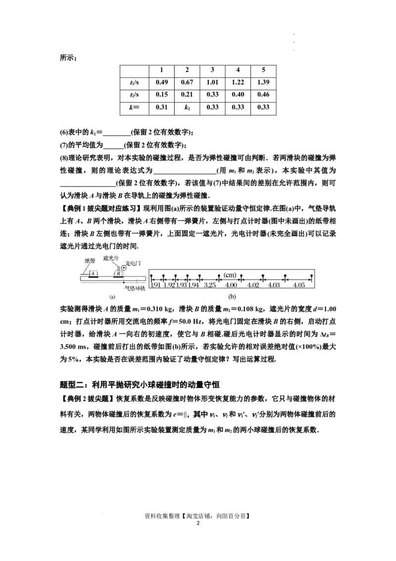 知识点49：验证动量守恒定律（拔尖原卷版）_04高考物理_新高考复习资料_2024新高考复习资料_一轮复习资料_拔尖版2024届高考物理一轮复习讲义及对应练习