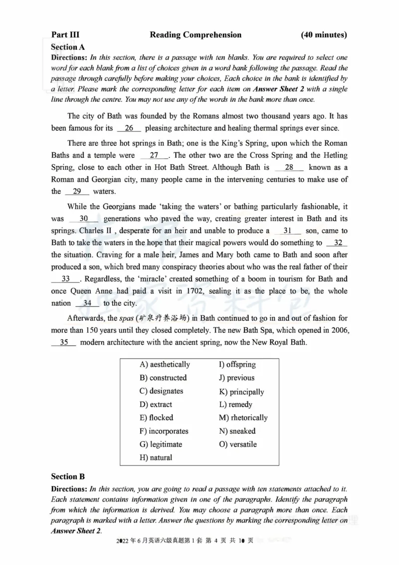 2022年06月大学英语6级真题（卷一）_最新更新，视频都在这_2026、6月四级速转存易和谐_四六级真题+资料包_六级真题_2022年06月六级真题及答案解析（全三套）