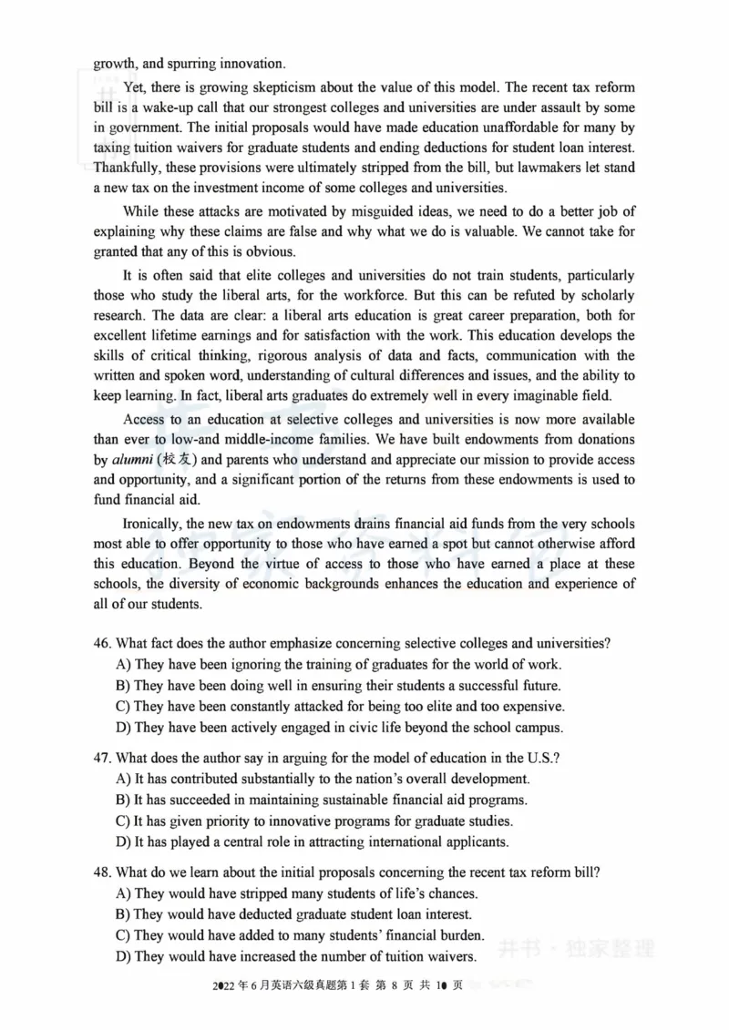 2022年06月大学英语6级真题（卷一）_最新更新，视频都在这_2026、6月四级速转存易和谐_四六级真题+资料包_六级真题_2022年06月六级真题及答案解析（全三套）