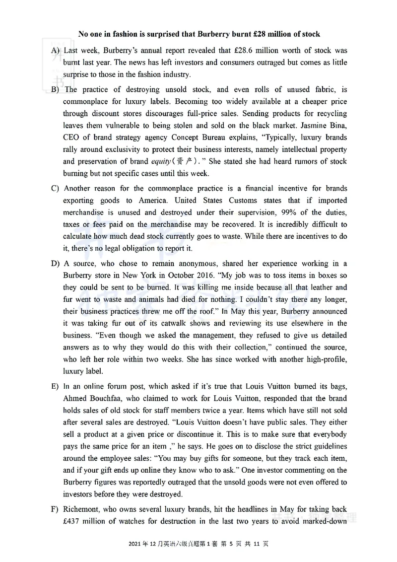 2021年12月大学英语6级真题（卷一）_最新更新，视频都在这_2026、6月四级速转存易和谐_四六级真题+资料包_六级真题_2021年12月六级真题及答案解析（完整版）