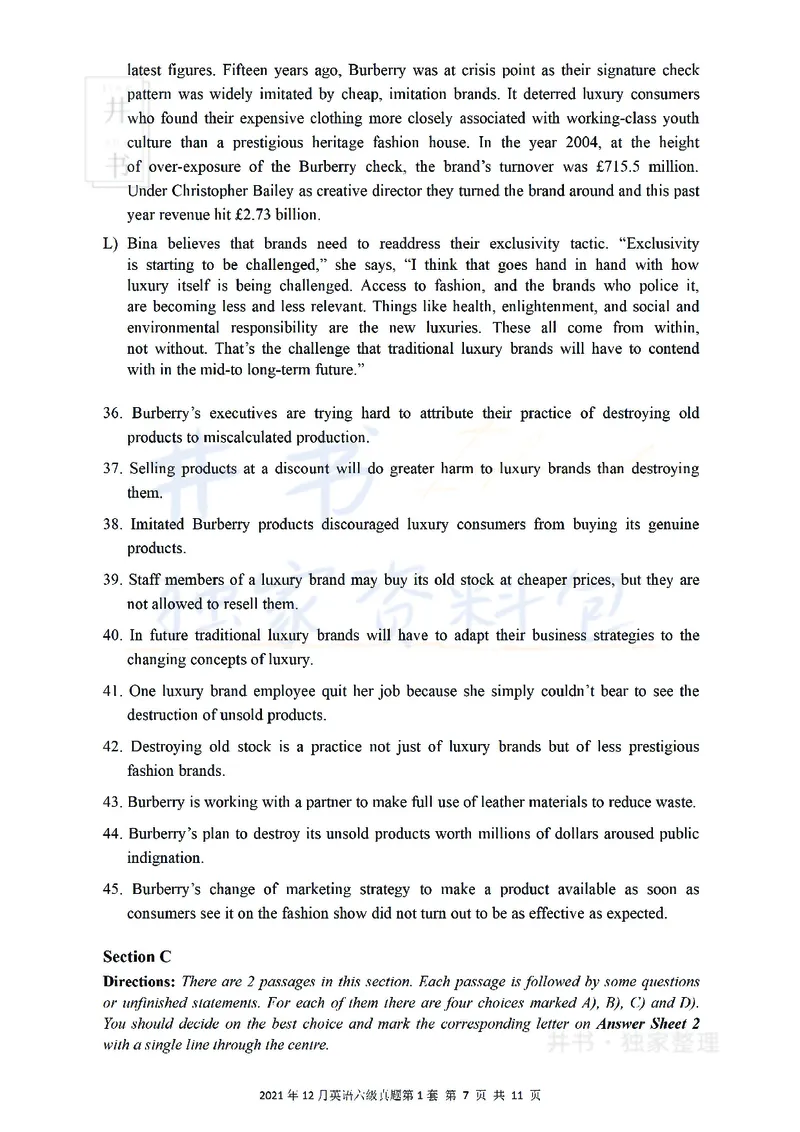 2021年12月大学英语6级真题（卷一）_最新更新，视频都在这_2026、6月四级速转存易和谐_四六级真题+资料包_六级真题_2021年12月六级真题及答案解析（完整版）