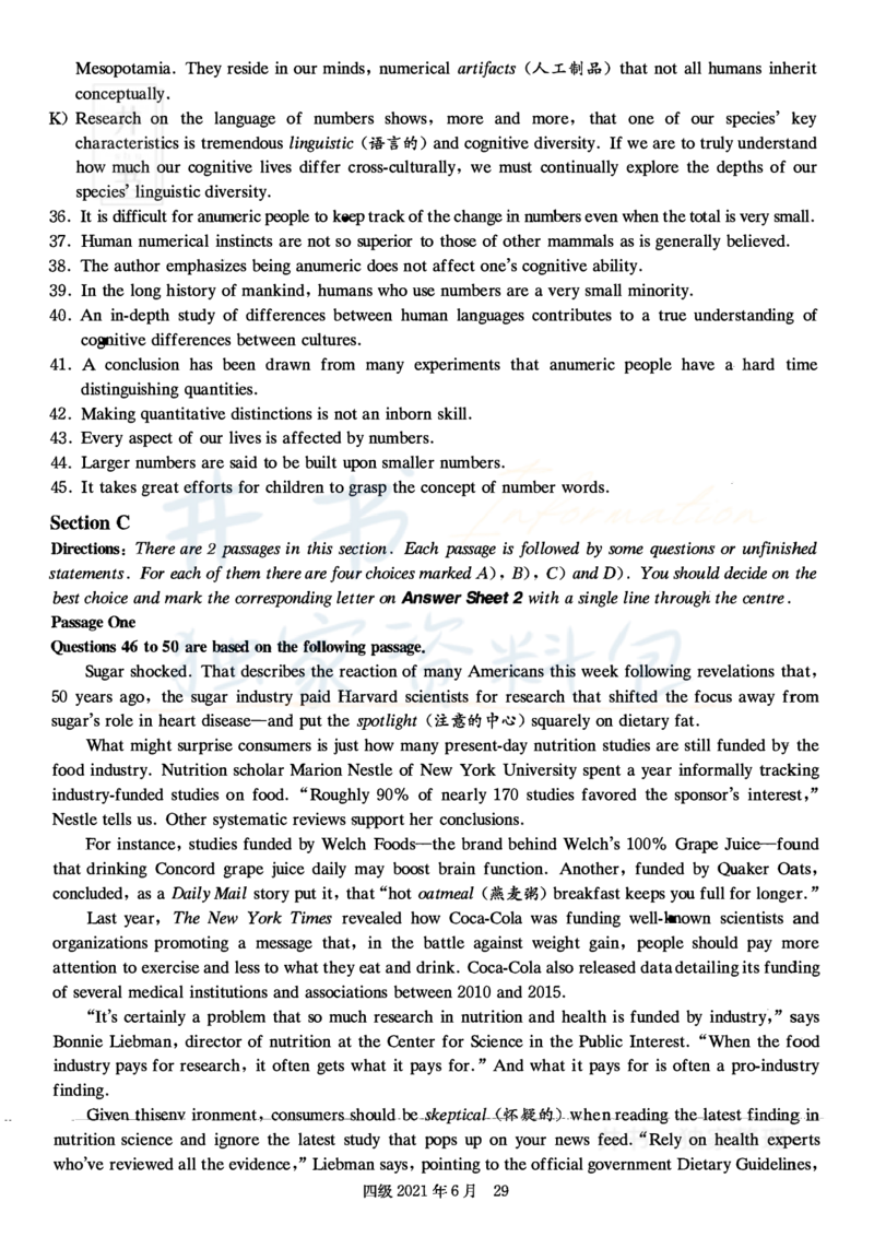 2021年6月大学英语四级考试真题卷2_最新更新，视频都在这_2026、6月四级速转存易和谐_四六级真题+资料包_四级真题_2021年6月CET4