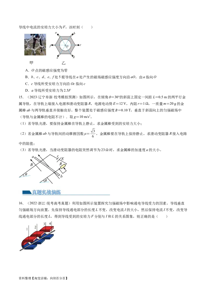 第49讲磁场及其对电流的作用（练习）（原卷版）_04高考物理_新高考复习资料_2024新高考复习资料_一轮复习资料_2024年高考物理一轮复习讲练测（讲义+练习+课件）（新高考）_讲义+练习