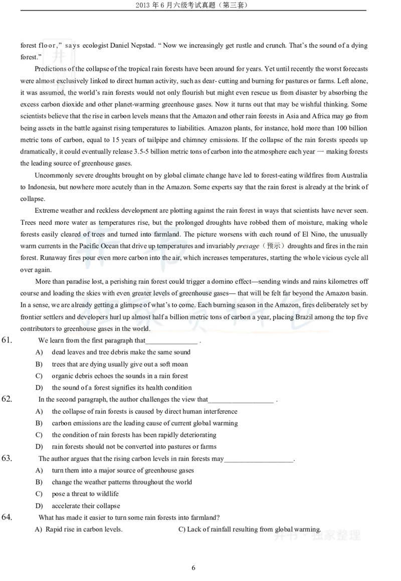 2013年06月大学英语6级（卷三）_最新更新，视频都在这_2026、6月四级速转存易和谐_四六级真题+资料包_六级真题_2007-2015年六级真题及答案解析_2013年06月英语六级真题