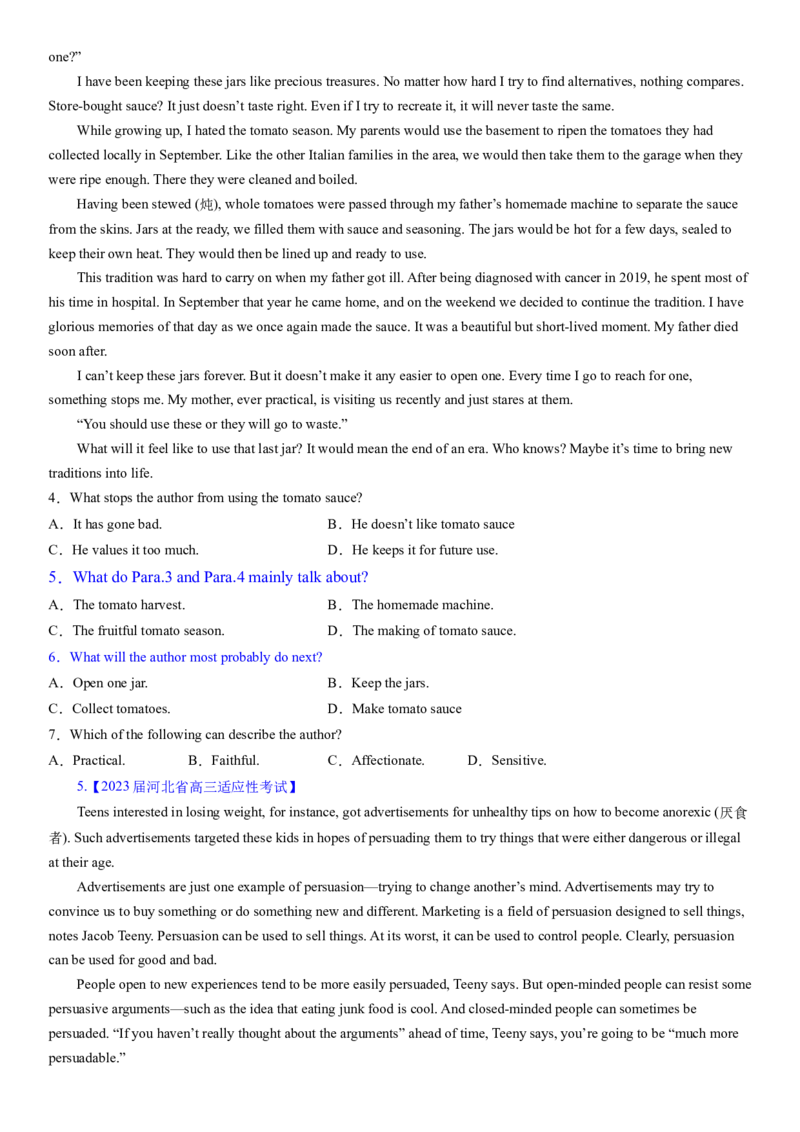 考点4阅读理解主旨大意之段落大意（核心考点精讲精练）-备战2024年高考英语一轮复习考点帮（新高考专用）（学生版）_03高考英语_新高考复习资料_2024年新高考资料_一轮复习资料