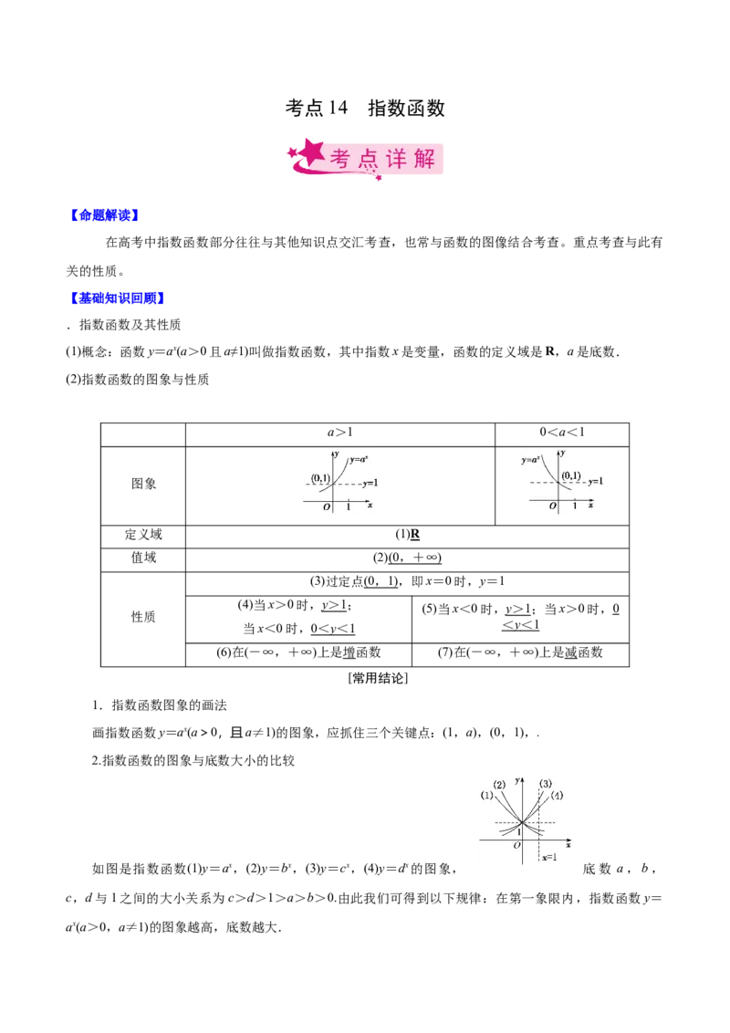 考点14指数函数（解析版）_02高考数学_新高考复习资料_2022年新高考资料_备战2022年高考数学一轮复习考点帮（新高考地区专用）8.2更新