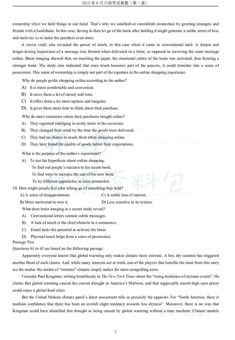 2013年06月大学英语6级（卷一）_最新更新，视频都在这_2026、6月四级速转存易和谐_四六级真题+资料包_六级真题_2007-2015年六级真题及答案解析_2013年06月英语六级真题