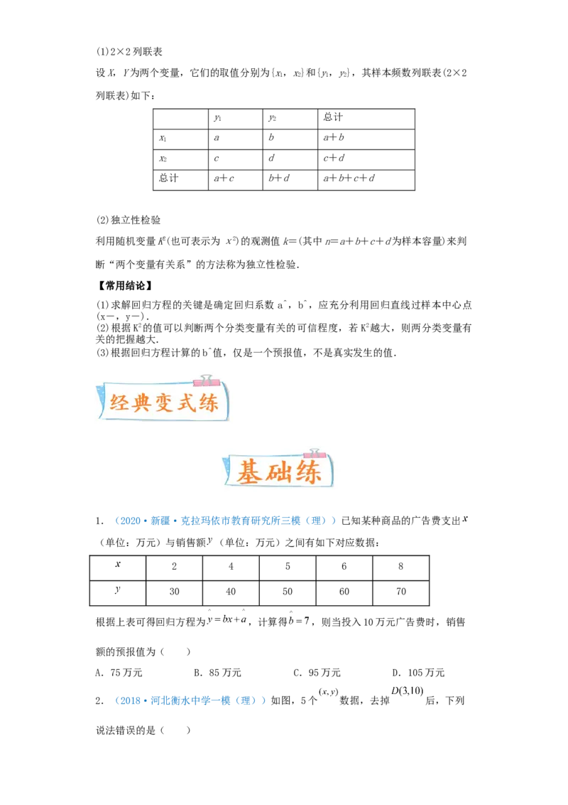 考向51变量间的相关关系、统计案例-备战2022年高考数学一轮复习考点微专题（新高考地区专用）(31621383)_02高考数学_新高考复习资料_2022年新高考资料
