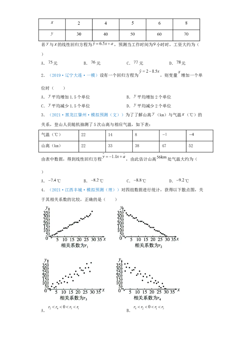 考向51变量间的相关关系、统计案例-备战2022年高考数学一轮复习考点微专题（新高考地区专用）(31621383)_02高考数学_新高考复习资料_2022年新高考资料