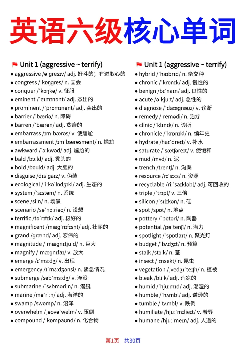 英语六级核心单词30页完整版_最新更新，视频都在这_2026、6月四级速转存易和谐_小红书同款笔记