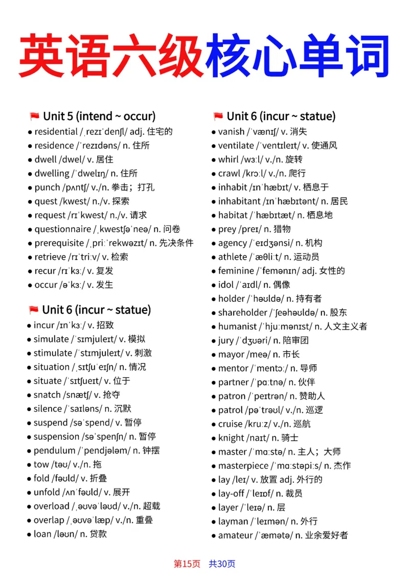 英语六级核心单词30页完整版_最新更新，视频都在这_2026、6月四级速转存易和谐_小红书同款笔记