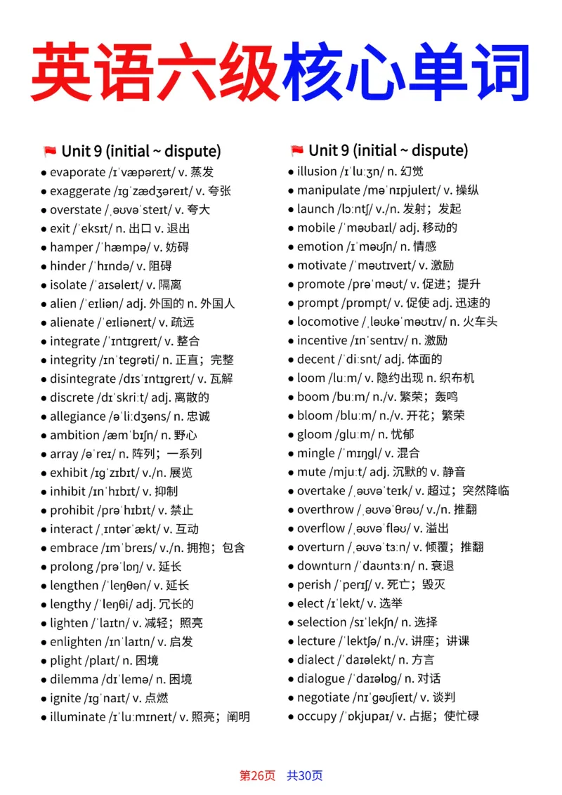 英语六级核心单词30页完整版_最新更新，视频都在这_2026、6月四级速转存易和谐_小红书同款笔记