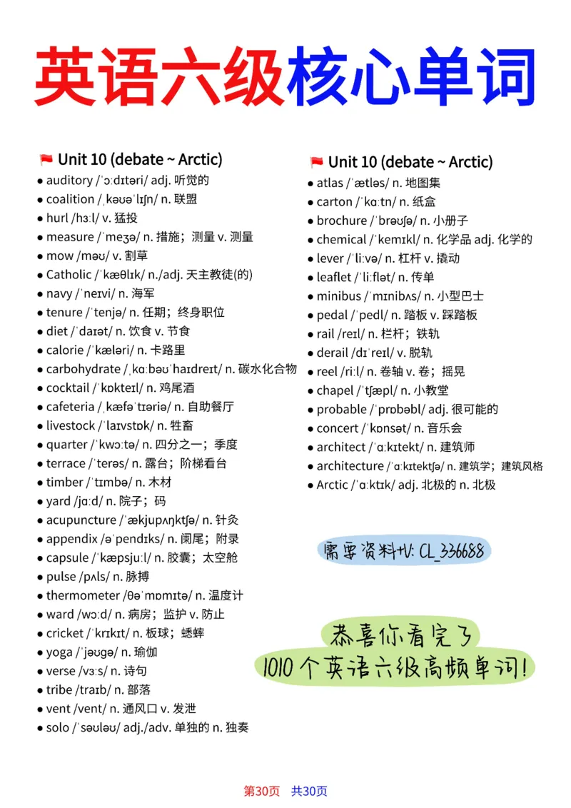 英语六级核心单词30页完整版_最新更新，视频都在这_2026、6月四级速转存易和谐_小红书同款笔记