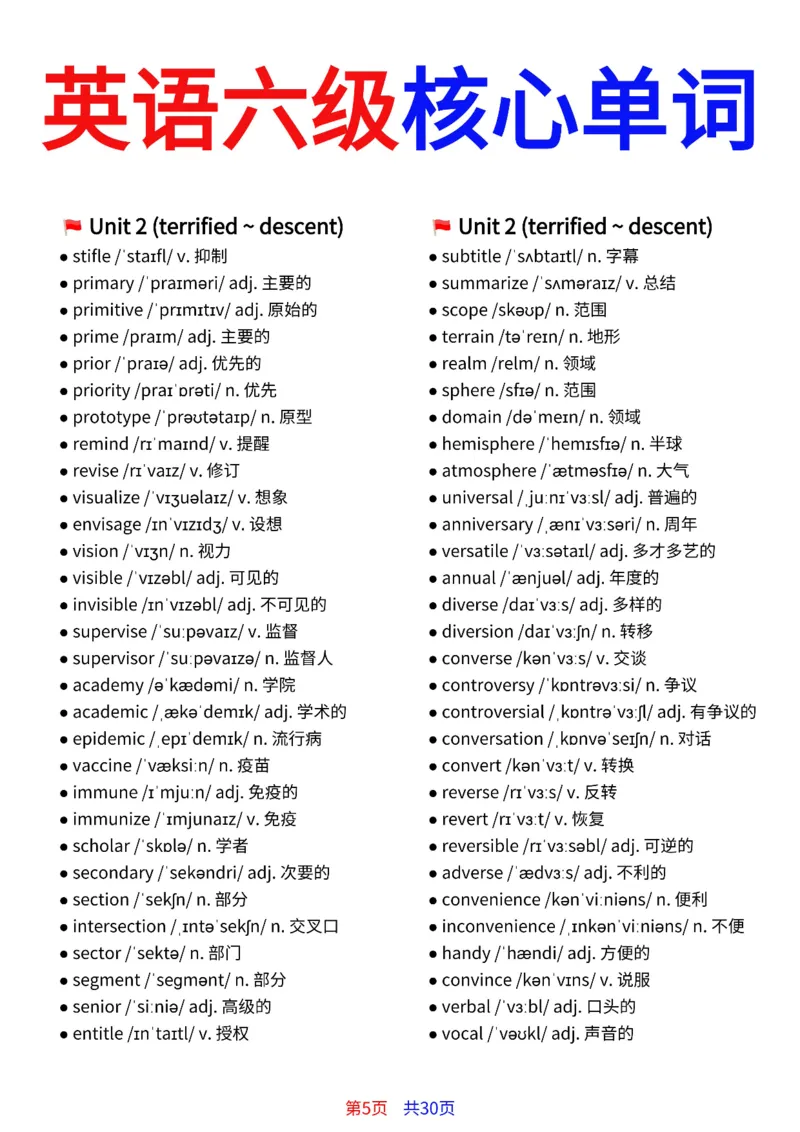 英语六级核心单词30页完整版_最新更新，视频都在这_2026、6月四级速转存易和谐_小红书同款笔记